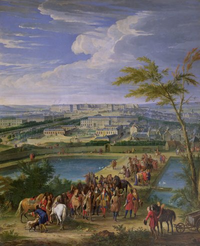 The Town and Chateau of Versailles from the Butte de Montboron, where Louis XIV (1638-1715) with Louvois, Mansart and Le Notre Saw the Water Arrive from the Marly Machine into the Reservoirs, 1688 by Jean Baptiste Martin